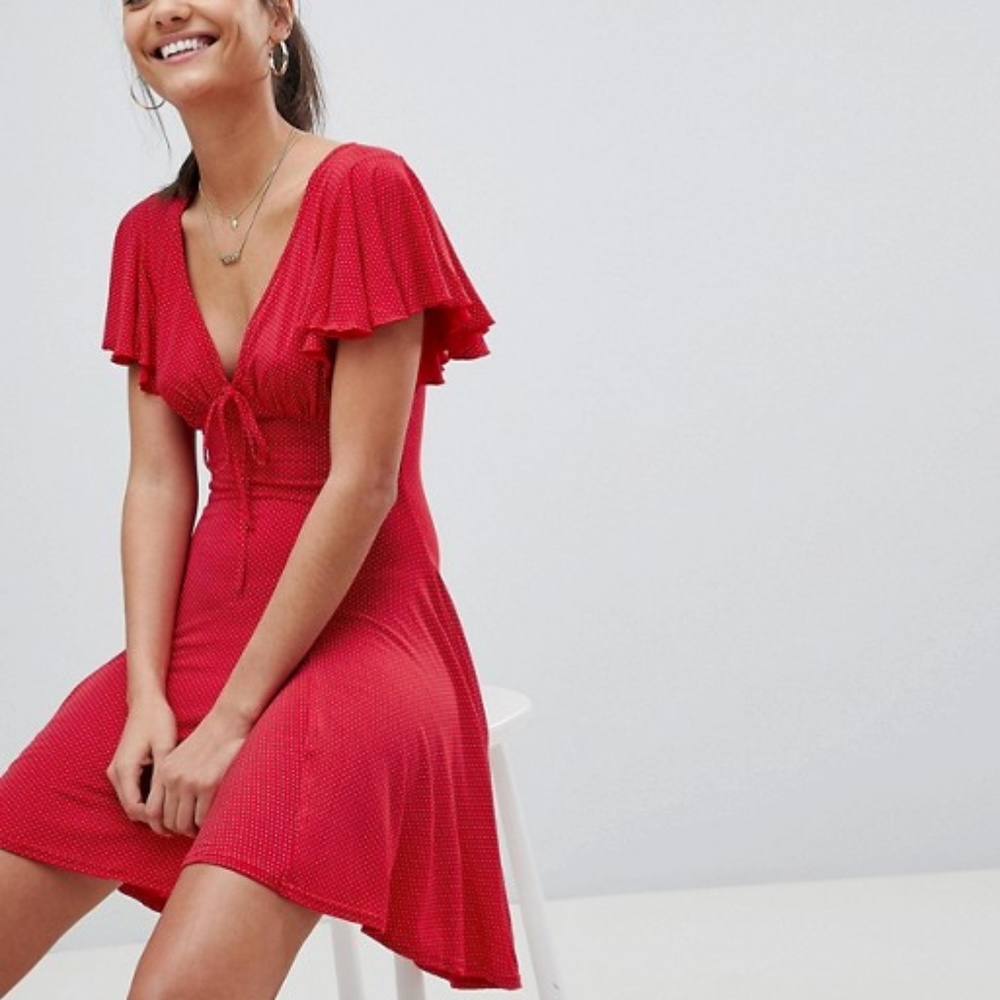 Missguided Tall Polka Dot Frill Detail Tea Dress